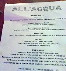 There are many different variations of this sauce, from light broths, to thick tomato based sauces, which have been found on all types of seafood (not just the traditional white. All Acqua Menu Picture Of All Acqua Restaurant Los Angeles Tripadvisor