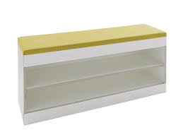 Muller Small Living Flai Storage Bench Melamine White With Birch Edge Open With Seat Pad Saffron By Kaschkasch Designer Furniture By Smow Com