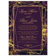 Purple Gold Geometric Wedding Invitation With Marbled Cosmos Background Marble Invitation Wedding Geometric Wedding Invitation Blue Gold Wedding