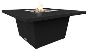 Square propane patio fire pit table like our round fire tables, these square fire dining tables feature a smaller footprint to take up less room on your outdoor patio but still offer a remarkable output. Square Fire Pit Table 44x44 Chat Height Propane Black Powdercoat Top Transitional Fire Pits By Cooke Houzz