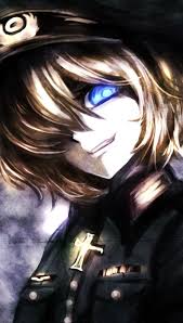 幼女戦記 tanya degtyaryov haiki hakkyoii06 にやり ショートヘア ringed eyes 一人 上半身 制服 女一人 帽子 ひさしのついた帽子 カメラ目線 笑顔 軍 軍服 邪悪な笑み 邪悪な笑顔 金髪 鉄十字 青い目 anime kawaii menina anime anime