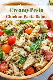 Creamy Chicken Pesto Pasta Salad Recipe In 2020 Pesto Chicken Pasta Pesto Pasta Salad Chicken Pesto Pasta Salad
