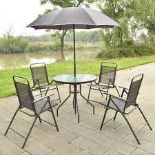 6 Pcs Patio Garden Set Furniture 4 Folding Chairs Table With Umbrella Gray New Grey Outdoor Furniture Garden Patio Furniture Garden Furniture Sets