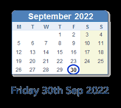 September 30 2022 Calendar With Holiday Info And Count Down Ind