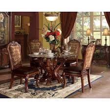 Roundhill furniture cylina glass top round dining table with 4 chairs. Dresden Round Glass Top Dining Room Set Cherry Oak Acme Furniture Furniture Cart