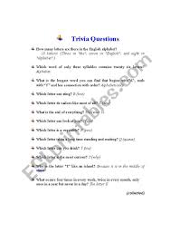 Ask questions and get answers from people sharing their experience with treatment. English Worksheets Alphabet Trivial Questions With Answers Part I