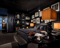 Bedroom Design Alluring Contemporary Dark Bedroom Ideas With Huge Table Lamp Also Black Black Bedroom Design Masculine Bedroom Decor Masculine Bedroom Design