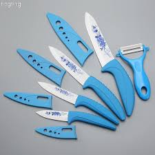 Tingting High Quality Blue Flower Painted Zirconia Ceramic Fruit Kitchen Knife Set Kit 3 4 5 6 Inch Peeler Free Shipping