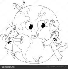 Bambini Da Colorare Che Abbraccia La Terra Foto Stock Con Disegno Terra Da Colorare E Depositph Bambini Da Colorare Artigianato Di Halloween Giorno Della Terra