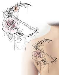 Moon Rose Flower Tattoo Pink Design Women Ideas Laurenceveillx Flower Tattoo Small Tattoos Geometric Tattoo