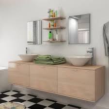 Meuble salle de bain complet. Ensemble Pour Salle De Bain Beige 6 Tiroirs Double Vasque