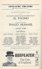 Al Pacino"BASIC TRAINING OF PAVLO HUMMEL" Brad Sullivan/David Rabe 1977  Broadway Playbill : Arte Coleccionable y Bellas Artes