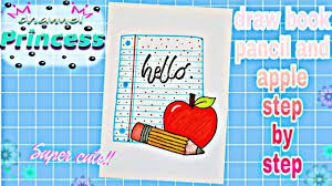 draw book pencil and apple step by step رسم تحفيزي وقت ذخول مدرسي سهل books draw apple