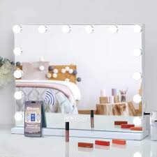 In other words, it was practically made for getting ready to go out on the weekends. Amazon Com Fenchilin Large Vanity Mirror With Lights And Bluetooth Speaker Hollywood Lighted Makeup Mirror With 14 Dimmable Led Bulbs For Dressing Room Bedroom Tabletop Or Wall Mounted Kitchen Dining