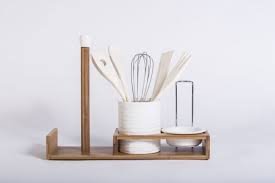 A spoon and spatula in one. Complete Set Of Kitchen Utensils On A Bamboo Stand A World Of Bamboo