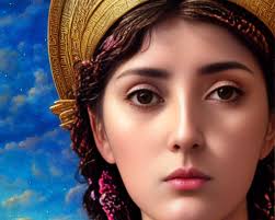 Masterpiece ((Athena springs out of the head of Zeus)) the beautiful  ancient Greek goddess Athena is reminiscent of a classical goddess dressed  in chiton, large almond-shaped eyes, a straight nose and astonished
