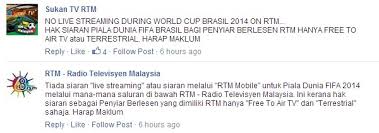 Reposted from /r/worldcup i'd like to start this thread for putting up legit streaming options for watching the world cup *online* for many. Fifa World Cup 2014 Matches Will Not Be Streamed Through Its Online Channels Says Rtm Lowyat Net