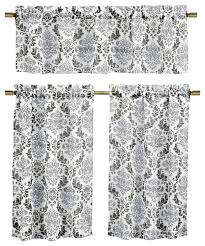 Shop for grey and white shower curtains at bed bath & beyond. 3 Piece Black And Gray Floral Damask Sheer Kitchen Curtain Contemporary Curtains By Curtain Call Houzz