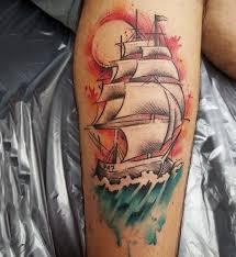 Different tattoo designs and ideas might be appealing to different people based on what makes them unique. Susses Buntes Schiff Auf Dem Meer Tattoo Am Bein Tattooimages Biz