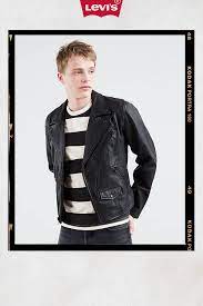 With A Biker Inspired Look And Made From Premium Leather This Levi S Jacket Adds Instant Edge Mens Fashion Edgy Mens Fashion Levi