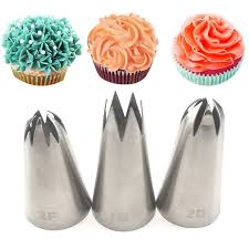3pcs Big Size Diy Cream Cake Icing Piping Nozzles Pastry Tips Fondant Cake Decorating Tip Stainless Steel Nozzle Baking 1m 2f 2d Cake Decorating Tools Cake Decorating Techniques Cake Decorating Tips