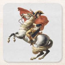 Napoleon Bonaparte Square Paper Coaster Paintings Famous David Painting Cat Art