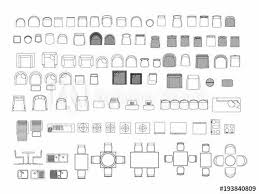 Top View Of Set Furniture Elements Outline Symbol For Dining Room Office Cafe Kitchen And Living Room Floor Plan Symbols Dining Room Office Table Top View