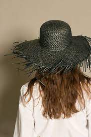 Samuji Black Frilla Hat Bona Drag Hats Wide Brim Straw Hat Gold Straws