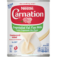 Evaporated milk, vanilla extract, rum, nutmeg, sugar, coconut milk. Fat Free Evaporated Milk Nestle Carnation