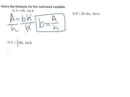 Solve A Formula For The Indicated Variable Youtube