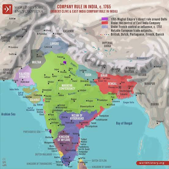 Robert Clive & The East India Company Rule in India, c. 1765. This map illustrates the transformation of the East India Company from a hopeful merchant venture in 1600 with isolated trade
