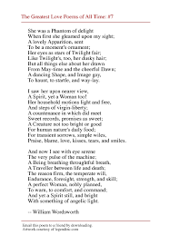 Phantom Of Delight By Cumbrian Poet And Literary Icon William Wordsworth Great Love Poems Love Poems Kids Poems