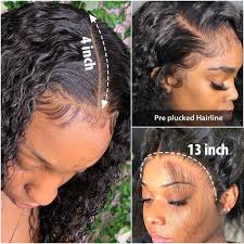 Perruk brezilyen Jerry Curl Lace Front Wig Kout Curly Lace Front Cheve Imèn  peruk Pre rache 13X4 Lace peruk pou fanm nwa 30 32 pous 13x4 ki lach gwo  twou san fon