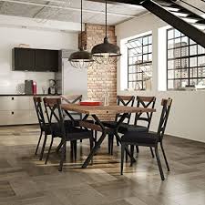 Amisco Snyder Metal Chair With Wooden Accent Black Carbon Loft Dining Table Setting 7 Piece Dining Set