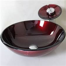 Vague Rouge Trempe Evier Recipient En Verre Trempe Avec Robinet Cascade Vidange Et Bague De Fixation Evier Vasque Recipients En Verre Robinet