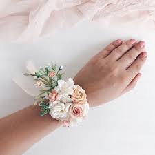 Excited To Share This Item From My Etsy Shop Prach Flower Wrist Corsage Peach White Bridal Brac Prom Flower Bracelet Bridesmaid Corsage Prom Flowers Corsage