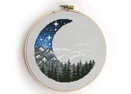 Choose from annie's wide range of counted cross stitch patterns to find a project perfect for your home décor, gift giving, or other creative use. Landscape In Half Of Moon Counted Cross Stitch Pattern Forest Etsy Cross Stitch Cross Stitch Patterns Stitch Patterns