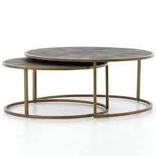 This is a great side table for any space. Massey Modern Regency Antique Brass Shagreen Round Nesting Round Coffee Table 31 W 40 W Kathy Kuo Home