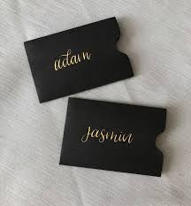 A hard, sleek case, this modern business card holder flips open for easy access or fans out to show your cards in all their glory! Hand Lettered Black Gift Card Envelopes Black Business Card Etsy Gift Card Envelope Business Card Sleeve Card Envelopes