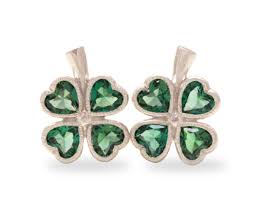 JewelryArcanum White Gold Earrings, Celtic Shamrock Clover Earrings Emerald Earrings, 14K Gold Earrings, Women Earrings, Gemstone Earrings