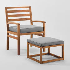 2pc Acacia Wood Outdoor Patio Chair Pull Out Ottoman Brown Gray Saracina Home Patio Chairs Outdoor Patio Chairs Saracina Home