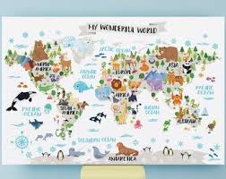 Nursery Printable Animal World Map Poster Kids World Map Etsy In 2020 Kids World Map Map Nursery Maps For Kids