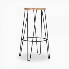 The stool features a comfortably larger seat seat and footrests. Hairpin Bar Stool With Wood Seat Option Black 76cm Cult