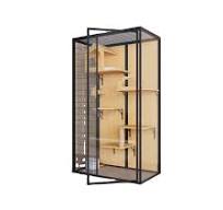 Factory Price Customize Pet Furniture Luxury Display Cat Cage Solid Wood  Tempered Glass Cat Villa Pet Cat House