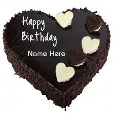 Female Heart Shape Happy Birthday Chocolate Cake Chocochip Heart Shape Cake Chocolate Heart Cakes Birthday Cake Writing Chocolate Cake With Name