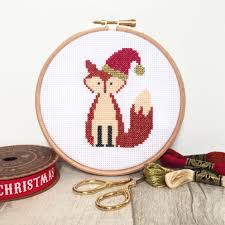 Free fox cross stitch pattern. Christmas Fox Cross Stitch Kit For Beginners Hannah Hand Makes