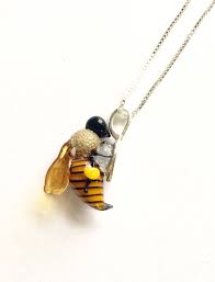 Handblown Glass Honey Bee Necklace Silver Loop And Chain Bee Gift Glass Bee Bee Jewelry Bee Jewelry Bee Necklace Bee Gifts