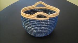 Petit Panier Bleu Et Beige Cordon Et Crochet Straw Bag Decorative Bowls Bags