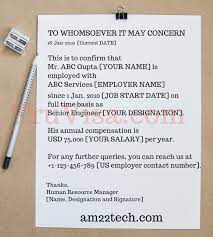 It should give information about your intention for traveling, duration, location here is a sample of a standard cover letter for visa application. Sample Employment Verification Letter For Us Visa Stamping