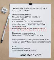 It generally should include the same information that would appear in a standard employment verification letter from an employer (see below for more details). Sample Employment Verification Letter For Us Visa Stamping